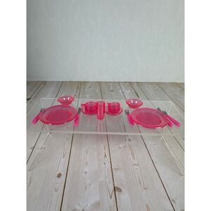 Pink Dollhouse Dish Set Plates‎ Cups Utensils Lot Barbie Size Accessories